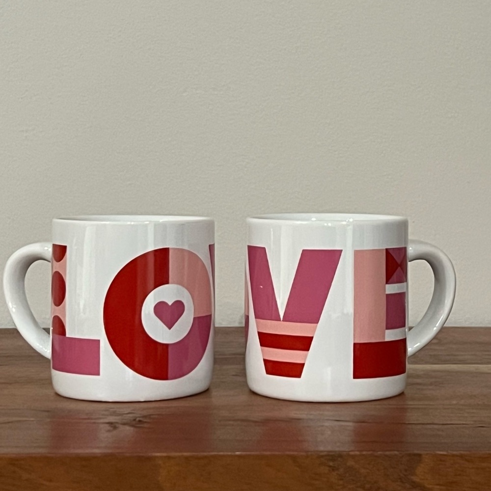 Set of 2 Crate & Barrel LOVE Mugs